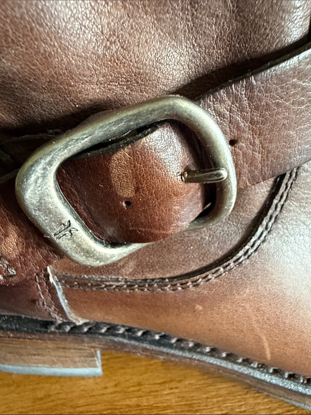 NWOT-Frye Brown Leather Harness Heeled Ankle Boots - Picture 5 of 12